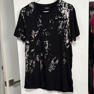 Zara Black T-Shirt with White Abstract Design